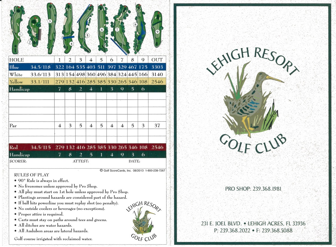 Scorecard - Lehigh Resort Club